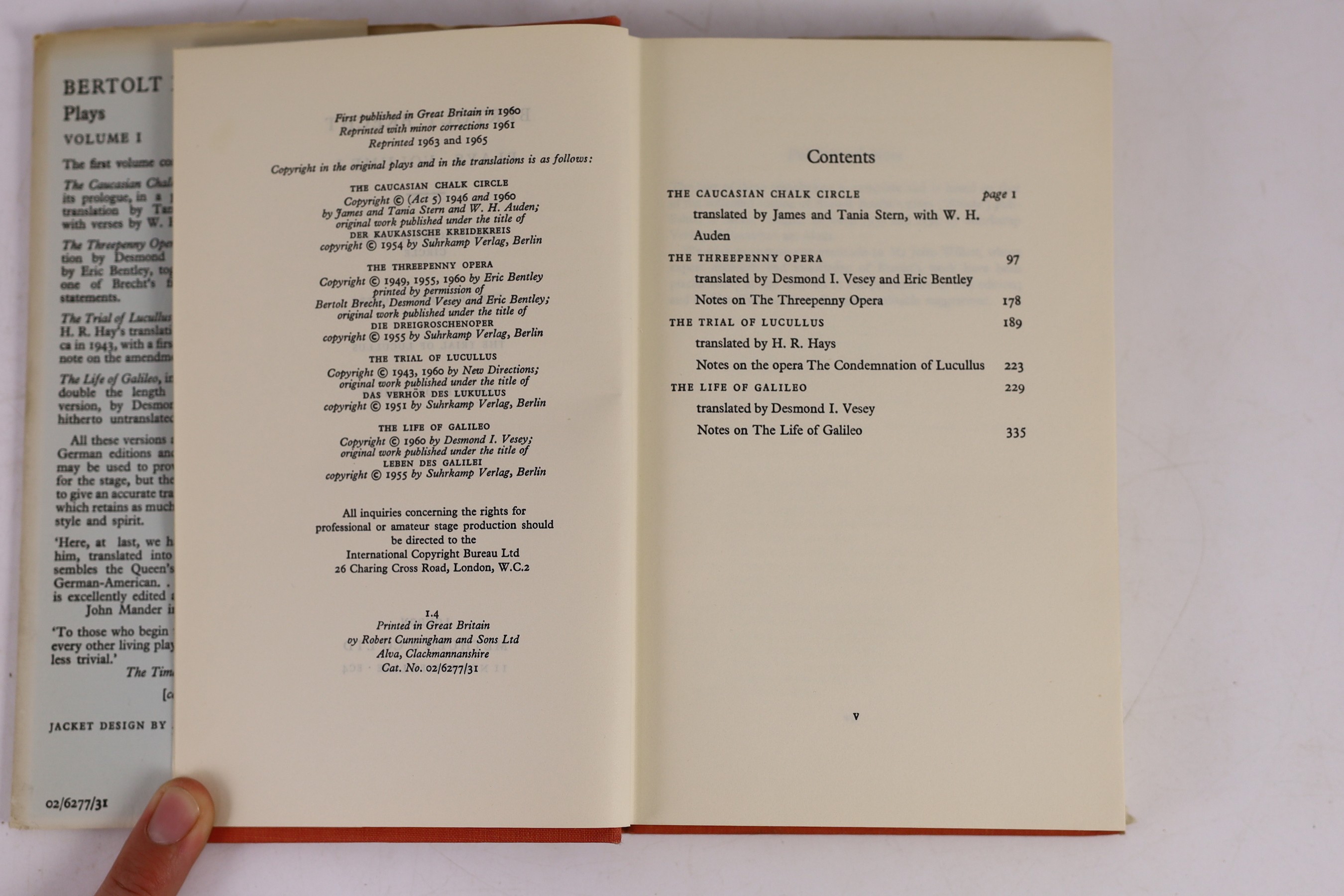 Brecht, Bertolt - Plays, vol. 1, 8vo, cloth with unclipped d/j, Glasgow, 1965 and Eliot, T.S - Murder in the Cathedral, 4th edition, 8vo, cloth with unclipped d/j, Faber and Faber, London, 1950 (2)